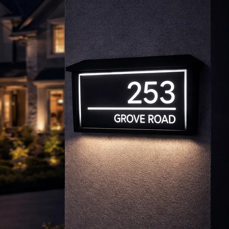 Personalized solar LED backlit house number sign – view 6