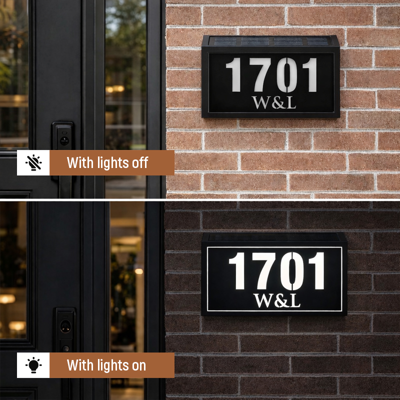 Solar-powered illuminated doorplate address sign – view 2