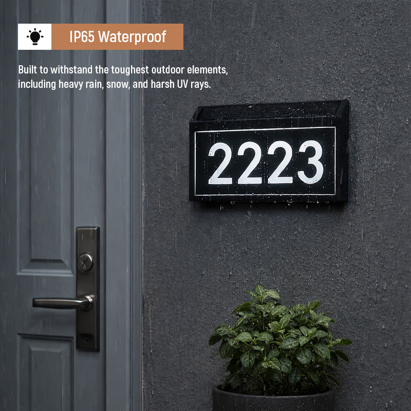 Solar-powered illuminated doorplate address sign – view 3