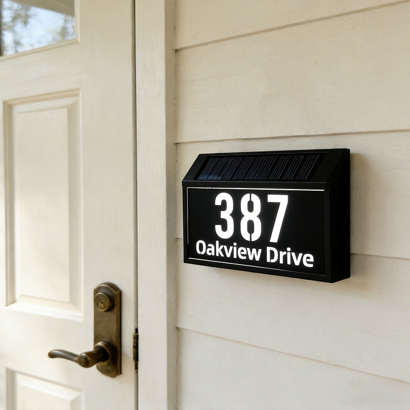 Solar-powered illuminated doorplate address sign – view 4