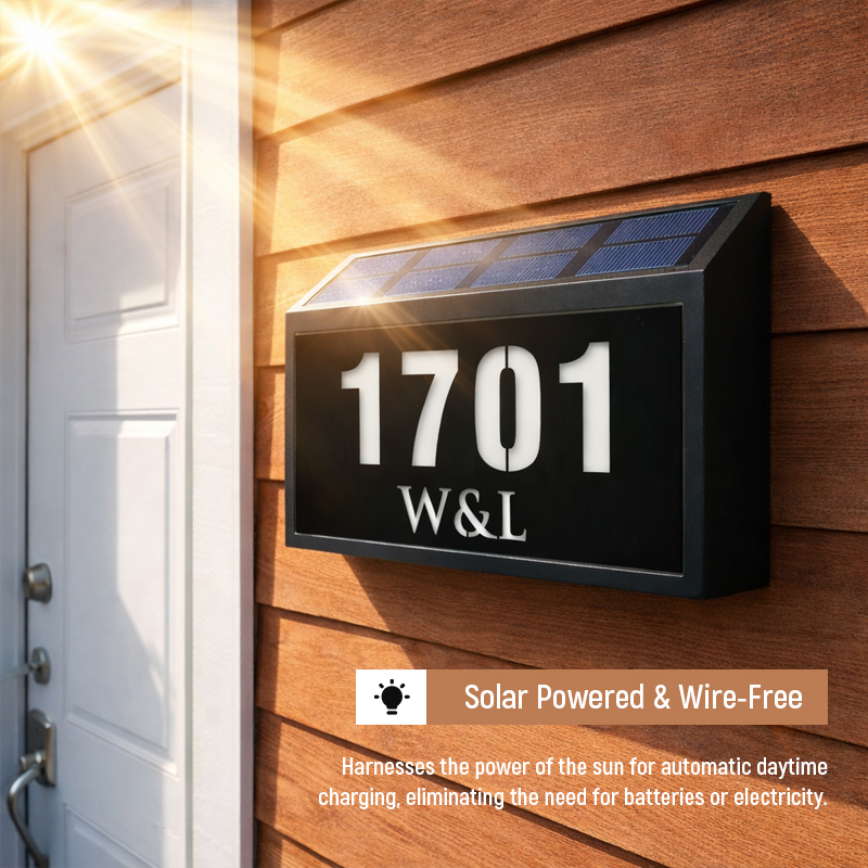 Solar-powered illuminated doorplate address sign – view 5