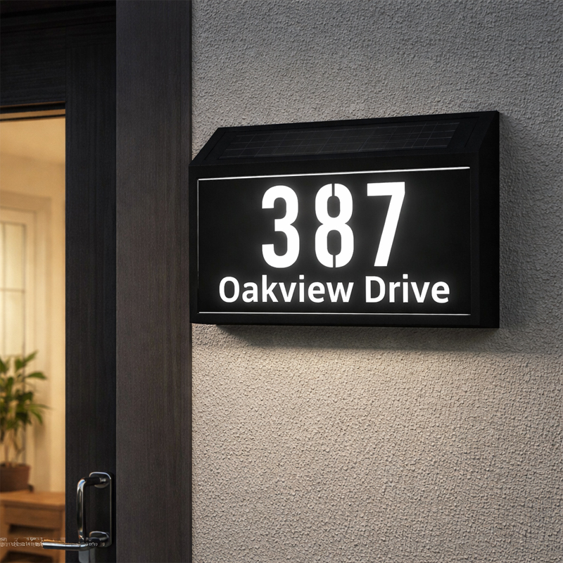 Solar-powered illuminated doorplate address sign – view 6